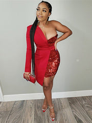 Load image into Gallery viewer, Sequined One Off-Shoulder Dress