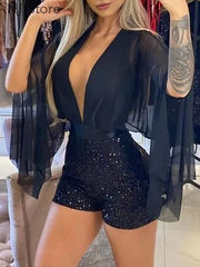 Load image into Gallery viewer, Sheer Sleeve Romper