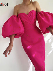 Load image into Gallery viewer, Off Shoulder Lantern Sleeve Dress