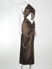 Load image into Gallery viewer, Drawstring Ruched Halter Dresses