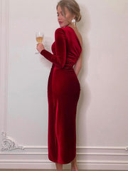 Load image into Gallery viewer, One-Off Shoulder Velvet Dress