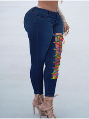 Load image into Gallery viewer, Asymmetric Lace Up Jeans