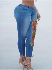 Load image into Gallery viewer, Asymmetric Lace Up Jeans