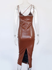 Load image into Gallery viewer, Spaghetti Strap Faux Leather Dress