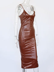 Load image into Gallery viewer, Spaghetti Strap Faux Leather Dress