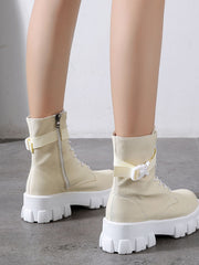 Load image into Gallery viewer, Chunky Heels Canvas Boots