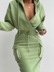 Load image into Gallery viewer, Long Sleeve Drawstring Hooded Dress