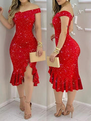 Load image into Gallery viewer, Rhinestone Off Shoulder Dress