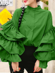 Load image into Gallery viewer, Long Ruffled Flared Sleeve Blouse
