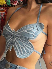 Load image into Gallery viewer, Butterfly Jeans Crop Top