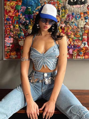 Load image into Gallery viewer, Butterfly Jeans Crop Top