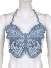 Load image into Gallery viewer, Butterfly Jeans Crop Top