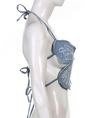 Load image into Gallery viewer, Butterfly Jeans Crop Top