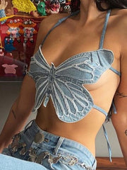 Load image into Gallery viewer, Butterfly Jeans Crop Top