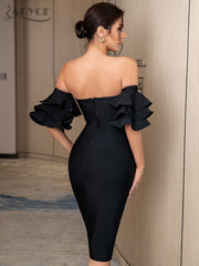 Load image into Gallery viewer, Off Shoulder Raffle Dress