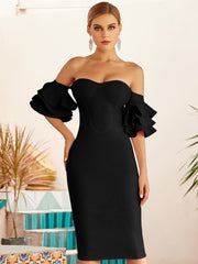 Load image into Gallery viewer, Off Shoulder Raffle Dress
