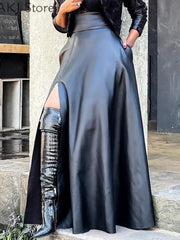 Load image into Gallery viewer, Faux Leather Side Slit Skirt
