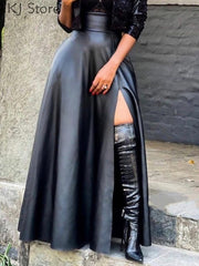 Load image into Gallery viewer, Faux Leather Side Slit Skirt