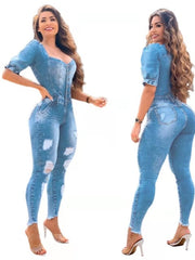 Load image into Gallery viewer, Ruffle Sleeve Denim Jumpsuit