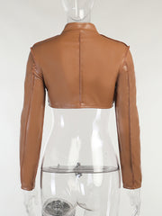 Load image into Gallery viewer, Faux Leather Crop Top Jacket