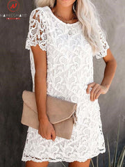 Load image into Gallery viewer, White Lace Summer Dress