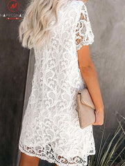 Load image into Gallery viewer, White Lace Summer Dress