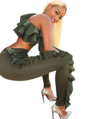 Load image into Gallery viewer, Ruffled Off Shoulder Crop-Top and Pants Two-Piece Set