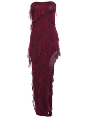 Load image into Gallery viewer, Tube Top Backless Split Tassel Dress