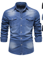 Load image into Gallery viewer, Long-sleeved Denim Shirt