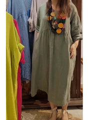 Load image into Gallery viewer, Women's Cotton Linen Vintage Summer Dress