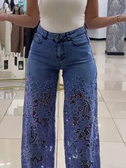 Load image into Gallery viewer, Lace Flowers Hollow Jeans