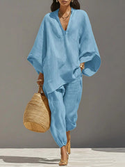 Load image into Gallery viewer, Casual Relaxed Loose-Fitting Solid-Color Shirt Set