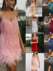 Load image into Gallery viewer, Tassel Sequins Feather Dress