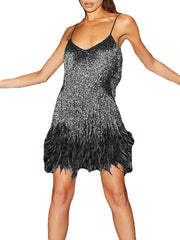 Load image into Gallery viewer, Tassel Sequins Feather Dress