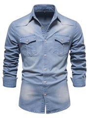 Load image into Gallery viewer, Long-sleeved Denim Shirt