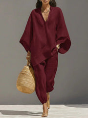 Load image into Gallery viewer, Casual Relaxed Loose-Fitting Solid-Color Shirt Set