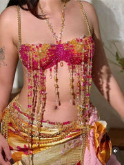 Load image into Gallery viewer, Beaded Spicy Girl Body Chain Cover-up Halter Top Layering Piece