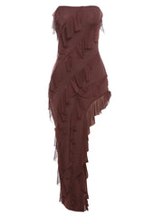 Load image into Gallery viewer, Tube Top Backless Split Tassel Dress