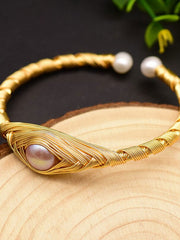 Load image into Gallery viewer, Adjustable Bangle w/ Natural Purple Fresh Water Pearl
