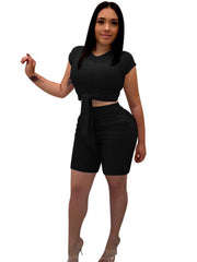 Load image into Gallery viewer, Tied Waist Top and Long Short Set
