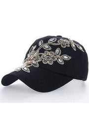 Load image into Gallery viewer, Women&#39;s Denim Baseball Cap Diamonds &amp; Embroidery w/ Flowers
