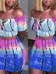 Load image into Gallery viewer, Crop Top Off Shoulder Lace Up Top and Skirt
