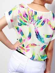Load image into Gallery viewer, Short Sleeved Chiffon Blouse with Feathers
