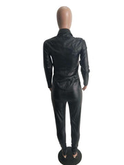 Load image into Gallery viewer, Long Sleeve Top and Pant Pu leather - vendach
