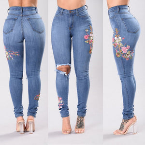 Denim Jeans Pants Embroidered 