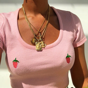 Strawberry embroidered T-shirt