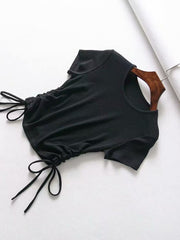 Load image into Gallery viewer, Drawstring V-neck female short sleeve
