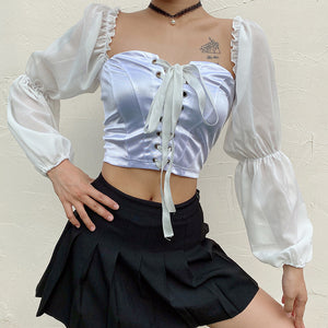 Lace-Up Bustier w/ Long Sleeves