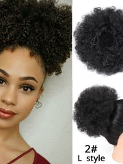 Load image into Gallery viewer, Short Afro Kinky Curly Ponytail Clip in on 
