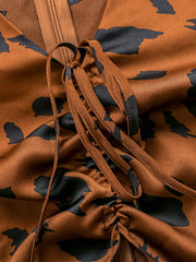 Load image into Gallery viewer, Leopard-print drawstring pleated dress
